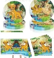 51PCS Lion Party Tableware Set,Lion Birthday Party Set Theme Decoration, Lion Birthday Party Supplies for Birthday Party, Lion Party Supplies for Kids include Table cloth,Plates, and Napkins - 10 Gues