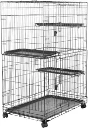 Amazon Basics Large 3-Tier Cat Durable,Pliable Cage 35.8"L x 22.4"W x 50.6"H,Blk