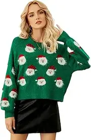 [Yimoon] Ugly Christmas Sweater for Women Xmas Holiday Party Funny Santa Sweater Cute Cropped Knitted Pullover Tops