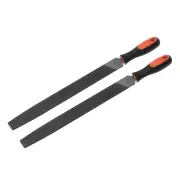2pcs 12" Second Cut Grade High Carbon Hardened Steel Flat Mill File w Handle