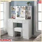 Makeup Vanity Desk Set Dressing Table with LED Mirror with 6 Shelves and Stool