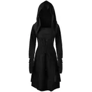Womens Renaissance Costume Gothic Hooded Robe Long Hoodie Dress Cloak Cosplay Outfits -NMAOV Black M