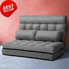 Grey 2-Seater Sofa Bed Adjustable Futon Couch Recliner Lounge Chair