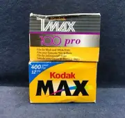 2 Rolls Kodak Max 400 12 EXP. Color film & TMAX 100 PRO 36 EXP. Black-With film
