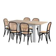 Oikiture 160cm Extendable Dining Table with 6PCS Dining Chairs Rattan White