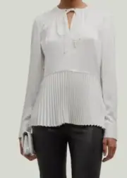 $346 Theory Women's White Theory Pleated Long Sleeve Peplum Hem Top Size S