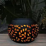 Solar Table Lantern Outdoor Waterproof- Dancing Flickering Flame Solar Powered LED Light，Black Metal Desktop Decorative Lamp Auto On/Off Lighting Dusk to Dawn for Indoor Desk Patio Garden Pathway Yard