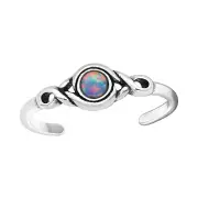 TJS 925 Sterling Silver Toe Ring Tribal Round Multi Lavender Opal Adjustable Ox