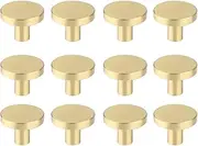 [RZDEAL] Round Cabinet Knobs, Solid Brass Dresser Knobs Brushed Gold Cabinet Knobs for Kitchen Drawers(12Pcs, 1.1"x0.78")