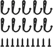 Black 10 PCS Coat Hooks Wall Mounted, Heavy Duty Zinc Metal Wall Hooks for Hanging Coats, Wall Hook, Coat Hook, Towel Hooks for Hat Keys Closet Bag Backpack Hanger Farmhouse (Screws Included)