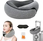 Travel Neck Pillow,Bonlaer Memory Foam Neck Pillow,Comfortable & Breathable Soft U Shaped Pillows Neck & Head Support Relieve Fatigue with Eye Masks&Earplugs,Grey