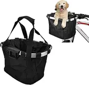 Dog Bike Basket Carrier, Foldable Pet Bicycle Front Carrier for Bike Riding, Detachable Cycling Holder Storage Basket, Pet Travel Bag for Cats Small Dogs