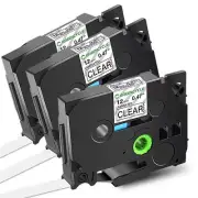 3PK Black on Clear Label Tape TZ131 TZe131 For Brother P-Touch PT-1950 1/2inch