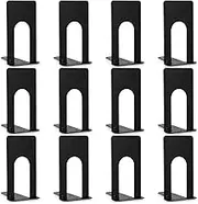 12 Pieces Bookends, Black Metal Book Ends Non-Slip Design Book Stopper Supports for Bookshelf Office School Library Home (Black 6 Pairs)