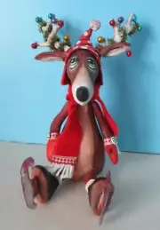 Cloth Folk Art Doll (Paper) Pattern "Skating Reindeer" By Susan Barmore