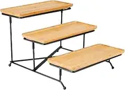 3 Tier Cupcake Stand, Reusable Food Trays with Metal Frame, Cupcake Display Plate, Decorative Tiered Tray for Wedding Decoration(Wood Color,Black Frame)