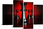 4 Piece Black and Red Wall Art Canvas King and Knight Chess Picture Poster Paint