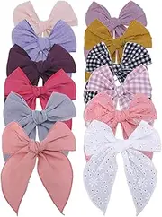 Fable Bow Hair Clips Baby Girls Kids Women Cotton Linen Hair Bow Clips Large Sailor Hair Bows Accessories Hairgrips (Natural Classic)