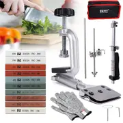 Knife Sharpener System Angle Adjustable Sharpening w/ 10 Whetstones & Gloves Set