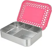 LunchBots Large Cinco Stainless Steel Lunch Container - Five Section Design Holds a Variety of Foods - Metal Bento Box - Dishwasher Safe - Stainless Lid - Pinka Dots
