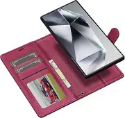 [Procarcasa] for Galaxy S22 Ultra Wallet Case,for Samsung S22 Ultra 5G Flip Case,2 in 1 Magnetic Detachable Case with Card Holders Stand Feature PU Leather Phone CoverDark Hot Pink