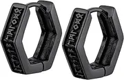 [Generic] Punk Hoop Earrings for Men Black Huggie Mens Earrings Stainless Steel Norse Viking Rune Ear Hoops Woman Birthday Party Gift