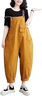 [GHAKKE] Women's Baggy Summer Casual Overalls Multiple Pockets Bib Jumpsuits Adjustable Straps Wide Leg Harem Pants Rompers