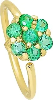 [Jewelry Avalanche] 20G 14K Gold 7-stone Flower Emerald Nose Hoop Ring Twist-open 5/16"(8mm) Nose Ring, May Birthstone Hoop Unisex