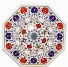 21" Marble side table Top semi precious stone Inlay Handmade Work