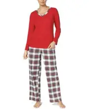 Charter Club Womens Flannel Mix It Top & Printed Pants Pajama Set Size 2XL
