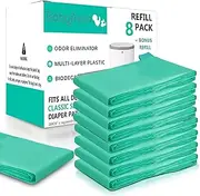 Refills Compatible with DEKOR Classic Diaper Pails 8 Pack Plus 1 More Exclusive 30% Extra Thickness Diaper Pail Refill Bags with Powerful Odor Elimination Fresh Powder Scent