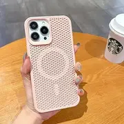 Heat Dissipation for Case for iPhone 15 14 13 12 Pro Max Plus 11 Breathable Wireless Charger Solid Color Cover,Pink,for iPhone 15 Pro
