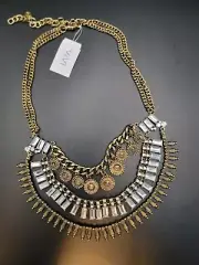 Vivi Goldtone Rhinestones Necklace Statement piece bib NWT