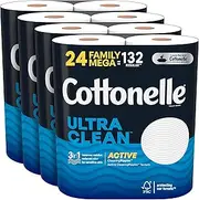 Cottonelle Ultra CleanCare Toilet Paper, Strong Bath Tissue, Biodegradable, Septic-Safe, 24 Mega Rolls