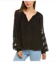 NWT Ramy Brook "Dory" Women's Long Sleeve Peasant Top Black- Large