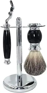 BXFGJCHH, Razor Holder Practical Men Razor Brush Stands，Stainless Steel Badger Hair Brush Manual Shaving Holder Set，Fashion Grooming Cleaning Tools Gift,Shaving Razor Holders