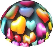 Colorful Rainbow Hearts Print Shower Cap For Women Men Reusable Lightweight Soft Bath Hair Cap With Elastic Band