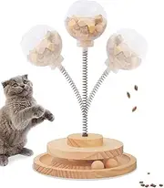BNOSDM Interactive Cat Feeder Toy for Indoor Cats Slow Feeders Spring Toys Funny Wooden Track 2 Balls Roller Turntable Exercise and Playing for Kitten