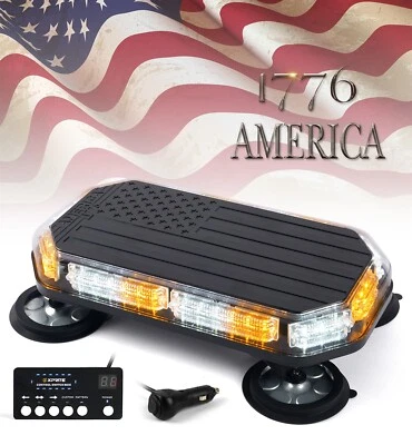 42 LED Rooftop Strobe Beacon Light US Flag Bar Warning Emergency Hazard Flashing