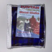 Authentic Suntan Masai Shuka Blanket Shawl Blue Red Plaid African Fabric 60x80