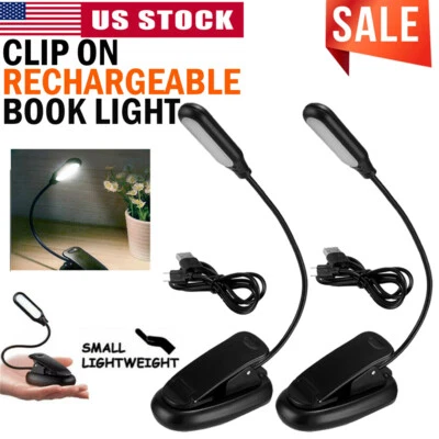 2PCS Small Table LED Reading Book Light USB Rechargeable Flexible Clip Desk Lamp