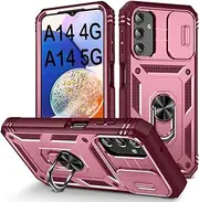 PASNEW for Samsung Galaxy A14 5G Phone Case,Kickstand & Slide Camera Cover,Military Grade Heavy Duty Full Body Hard Shell Shockproof Case for A14 4G, 6.6 inch,Pink