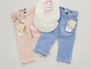 Brand NEW PUMPKIN Patch Girls Baby bundle Pink & Blue Cord Pants, Knit Hat sz S