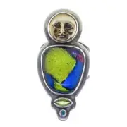 Tabra Dichroic Glass Bronze Moon Goddess Cuff Ring Adjustable Size 8.5-9.5