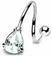 Belly Button Ring Navel Spiral Teardrop Body Jewelry Dangle 14 Gauge