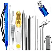 Ferraycle 12 Pieces Paracord Fid Set Stainless Steel Knotter Tools Marlinspike Set Paracord Stitching Lacing Stitching Needles and Smoothing Tool Knotter Tools for Leather or Paracord Work (Dark Blue)