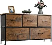 Chest of Drawers, Bedroom Living Room Closet Chest of Drawers,5 Fabric Drawers Cabinet, 35 Lbs Boardload-Bearing Wood Top and Sturdy Steel Frame, Easy to Assemble, for Bedroom, Living Room Brown