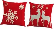COLLBATH Classic Christmas Theme Reindeer Santa Pillowcase Linen Throw Pillow Cover for Home Decor