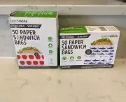 LUNCHSKINS PAPER SANDWICH BAGS APPLE & SHARK ~ 2 BOXES OF 50 BAGS EACH
