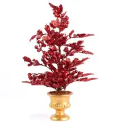 20" Sparkling Red Glittered Artificial Holly Tree Topiary with Gold Base